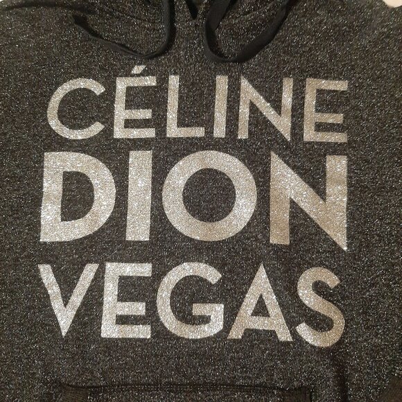 rare Celine Dion Las Vegas Metallic Glitter womens Hoodie size Small Gray Black - Picture 2 of 7